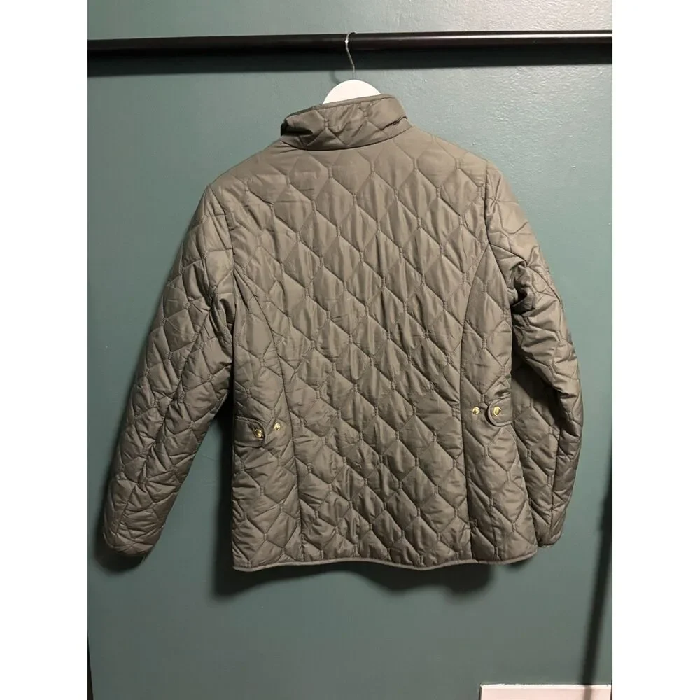 Eddie Bauer Jacket Womens Large Green Quilted Puffer Coat Zip